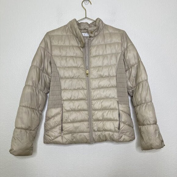 Via Spiga Puffer Jacket Size Medium Beige Full Zip Nylon Winter Packable Coat - Picture 1 of 11